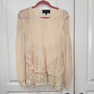 Anthropologie Knit Embroidered Knit Top